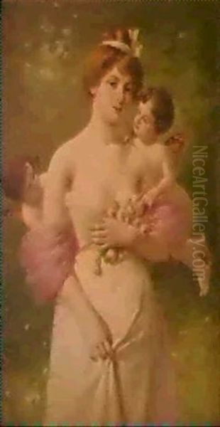 Loves's Whisperings Oil Painting by Jules Frederic Ballavoine