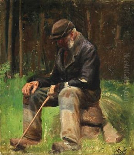 A Resting Forest Worker Oil Painting by Otto Petersen Balle