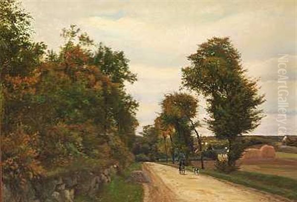 Lovdalsvejen Ved Skovfogedens Hus. Jagttid Oil Painting by Otto Petersen Balle