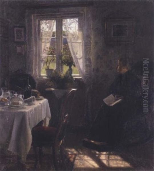 The Artist's Wife In An Interior Oil Painting by Otto Petersen Balle