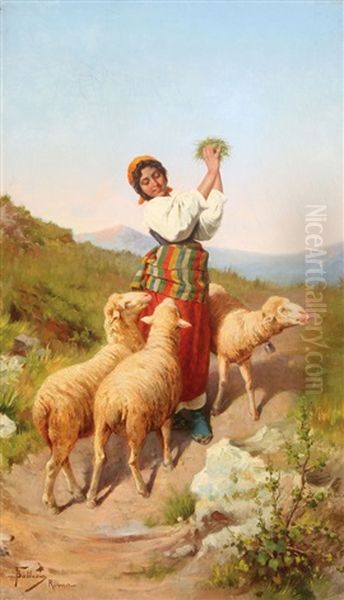 A Shepherdess With Her Flock Oil Painting by Francesco Ballesio