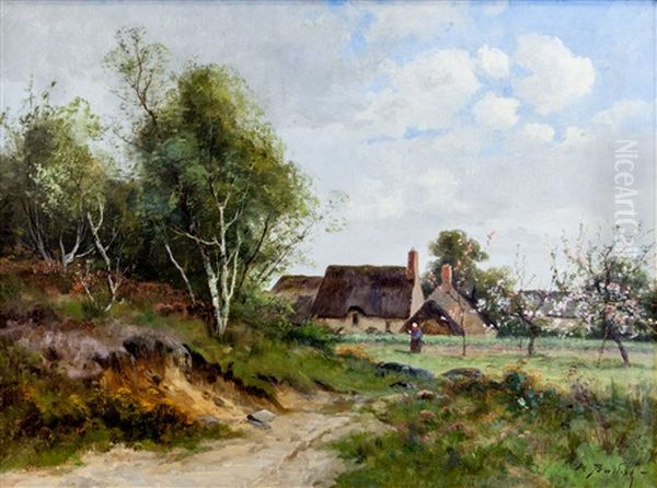 Village Et Pommier En Fleurs Oil Painting by Pierre-Ernest Ballue