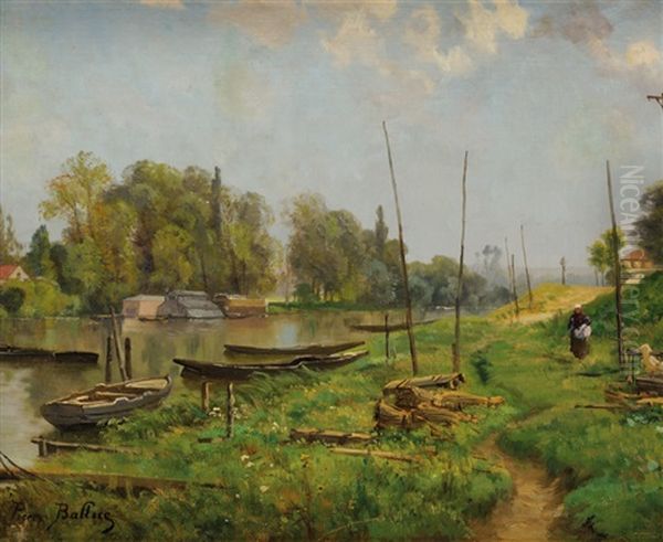 Paysage Aux Barques Oil Painting by Pierre-Ernest Ballue