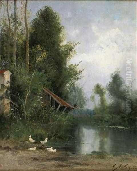 Paysage A L'etang Oil Painting by Pierre-Ernest Ballue