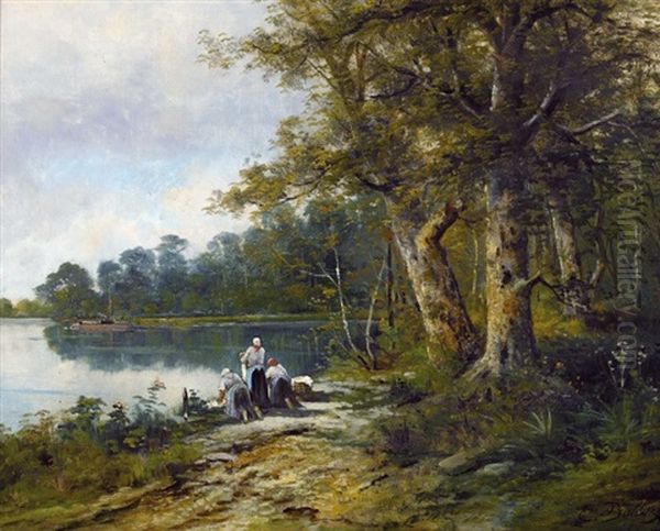 Wascherinnen Am Fluss Oil Painting by Pierre-Ernest Ballue