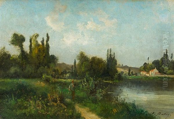 Flusslandschaft Mit Fischer Oil Painting by Pierre-Ernest Ballue