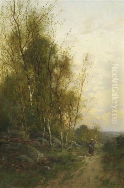 Reisigsammlerin Am Birkenwald Oil Painting by Pierre-Ernest Ballue