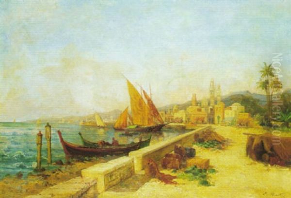 Port Anime Sur La Cote Turque Oil Painting by Pierre-Ernest Ballue