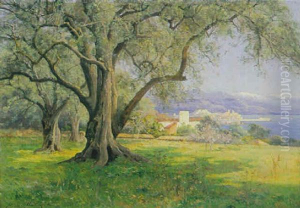 Landschaft Mit Blick Auf Kustenstreifen Oil Painting by Pierre-Ernest Ballue