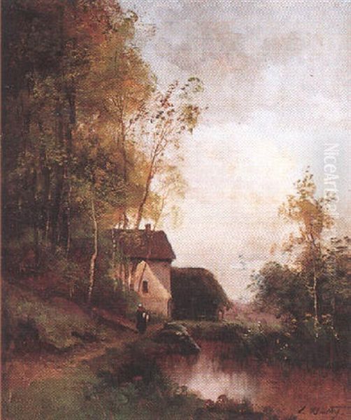 Paysage A La Chaumiere Oil Painting by Pierre-Ernest Ballue