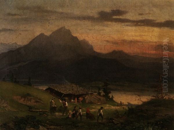 Der Aufstieg Auf Die Rigi Mit Pilatus Im Hintergrund Oil Painting by Joseph A. Balmer