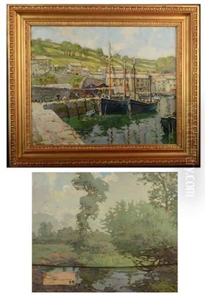 Mevagissey Harbour And Westcliff Oil Painting by Hurst Balmford