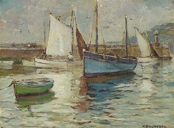 Boats In A Harbour Oil Painting by Hurst Balmford