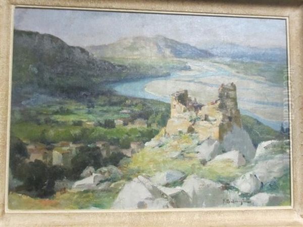 Ruine Du Chateau D'orgon Surplombant La Durance Oil Painting by Paul-Marcel Candies Balmigere