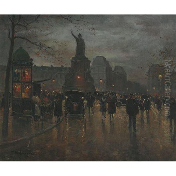 A Square In Paris Oil Painting by Paul-Marcel Candies Balmigere