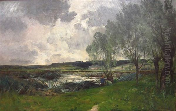 Fisherman Under Storm Clouds, Miribel Oil Painting by Armand Balouzet