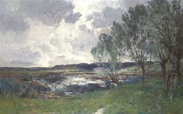 Fisherman Under Storm Clouds, Miribel Oil Painting by Armand Balouzet