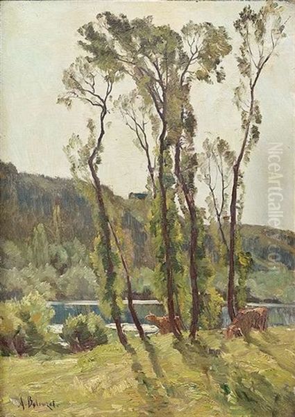 Sommerliche Flusslandchaft Mit Weidenden Kuhen Oil Painting by Armand Balouzet