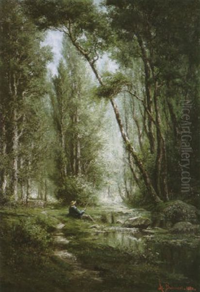 Fishing On The Banks Of The Garon, France Oil Painting by Armand Balouzet