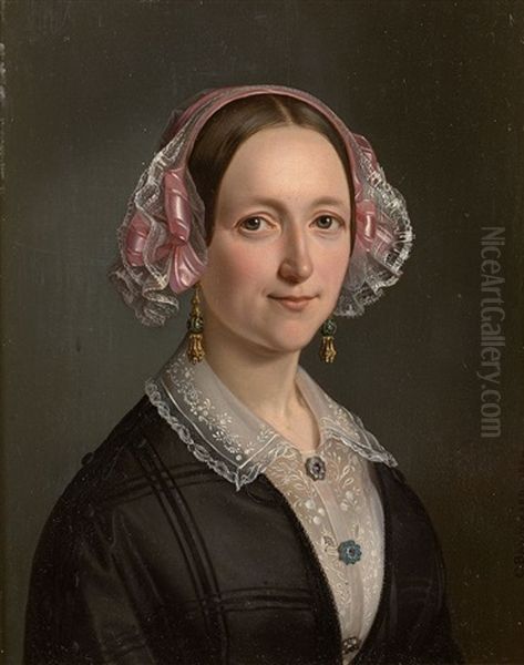 Portrait De Jeune Dame A La Coiffe, Portrait De Jeune Homme (2 Works) Oil Painting by Carl Vilhelm Balsgaard