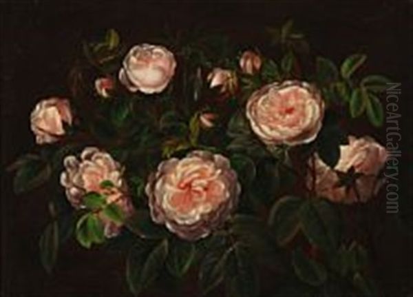 Pink Roses Oil Painting by Carl Vilhelm Balsgaard