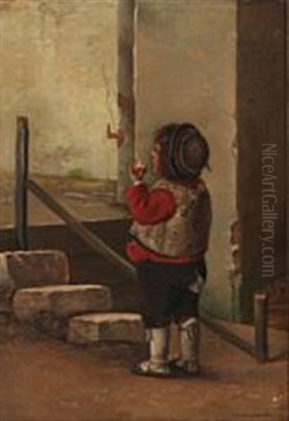 An Italian Boy With An Apple Oil Painting by Carl Vilhelm Balsgaard