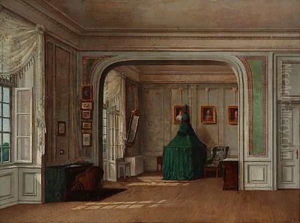 Landgreve Carl Af Hessen-kassels Sengekammer Pa Louisenlund (after F. M. Wagner) Oil Painting by Carl Vilhelm Balsgaard