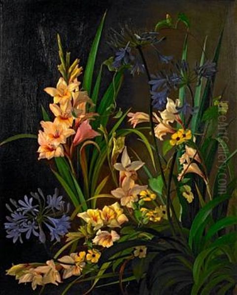 Gladiolus And Blue Agapanthus Oil Painting by Carl Vilhelm Balsgaard