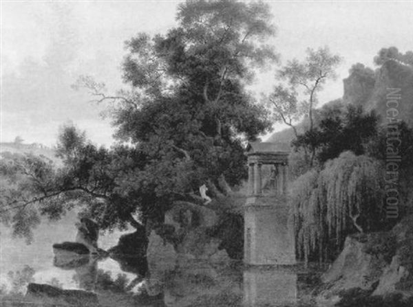 Le Temple Dans Un Paysage De Lac De Montagne Oil Painting by Louis Pierre Baltard de la Fresque