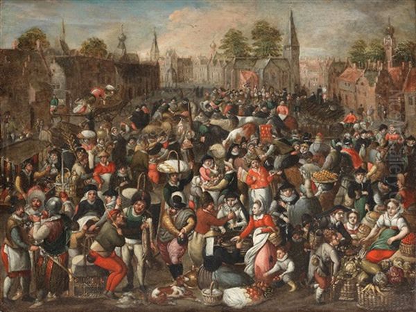 A Busy Market Scene Oil Painting by Pieter Balten