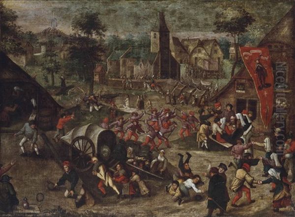 A Village With Figures Celebrating The Kermesse Of Saint George Oil Painting by Pieter Balten