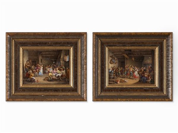 2 Porcelain Plaques With Genre Scenes Oil Painting by Jean-Georges Baltz