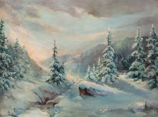 Winter Landscape Oil Painting by Michael Abramovitch Balunin