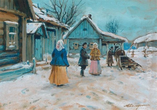 Winter Im Dorf Oil Painting by Michael Abramovitch Balunin