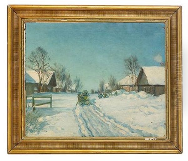 Snow-covered Village Oil Painting by Michael Abramovitch Balunin