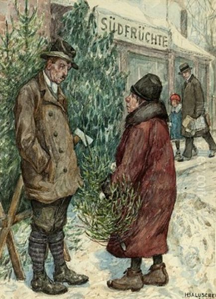 The Christmas Tree Oil Painting by Hans Baluschek