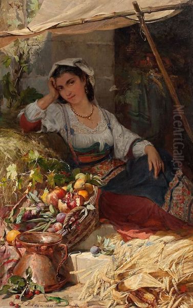 Joven Napolitana Vendiendo Fruta Oil Painting by Louis Emile Adan