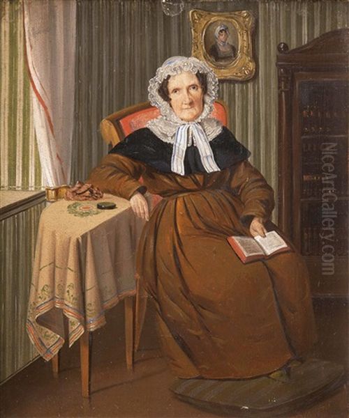 Zwei Bilder: A) Saloninterieur Mit Sitzender Dame Ein Buch Haltend, B) Saloninterieur Mit Sitzendem Herrn Ein Notenblatt Haltend Oil Painting by Fritz Bamberger