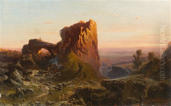 Spanische Gebirgslandschaft Bei Sonnenuntergang Oil Painting by Fritz Bamberger