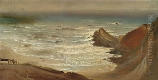 Wasserstudie An Der Kuste Bei Biarritz Oil Painting by Fritz Bamberger