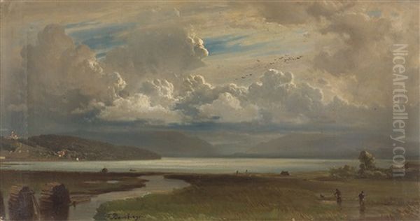 Blick Auf Den Starnberger See Mit Anglerstaffage Oil Painting by Fritz Bamberger