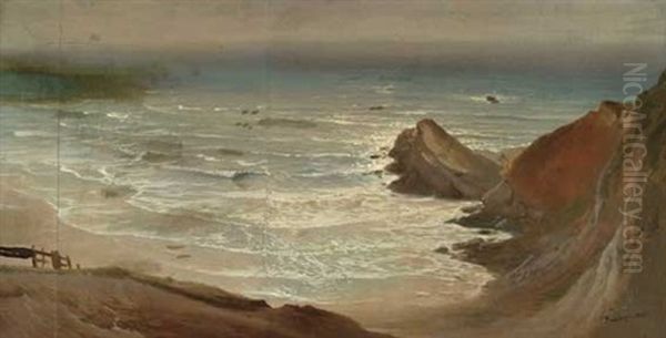 Wasserstudie An Der Kuste Bei Biarritz Oil Painting by Fritz Bamberger