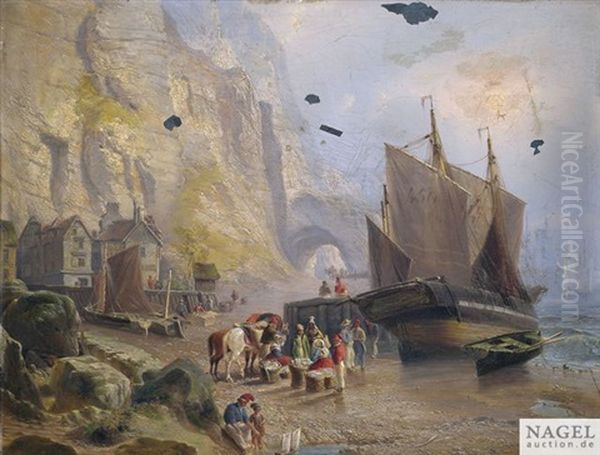 Fischereihafen An Felsiger Meereskuste Oil Painting by Fritz Bamberger