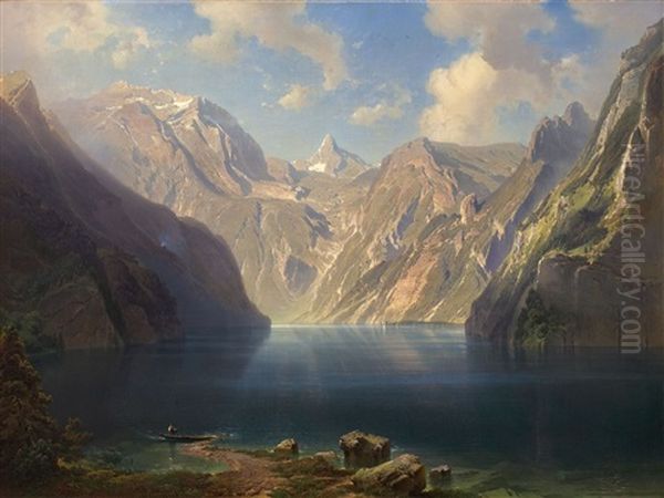 Der Konigssee Mit St. Bartholoma Oil Painting by Fritz Bamberger