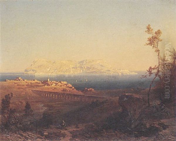 Gibraltar Mit Sicht Von Algeciras Oil Painting by Fritz Bamberger