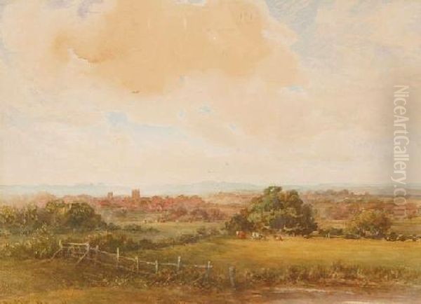 Landscape View Of Hailsham From Polegate Oil Painting by John Wilton Adcock