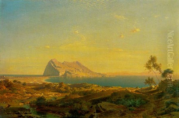 Gibraltar, Blick Auf Die Bucht Von Algeciras Und Den Felsen Oil Painting by Fritz Bamberger