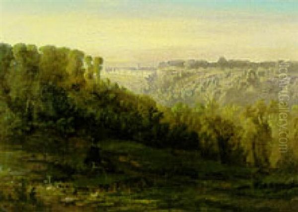 A Boy Seated By Stokleigh Camp, Looking Across Nightingale Valley, Near Clifton, Bristol Oil Painting by Fritz Bamberger