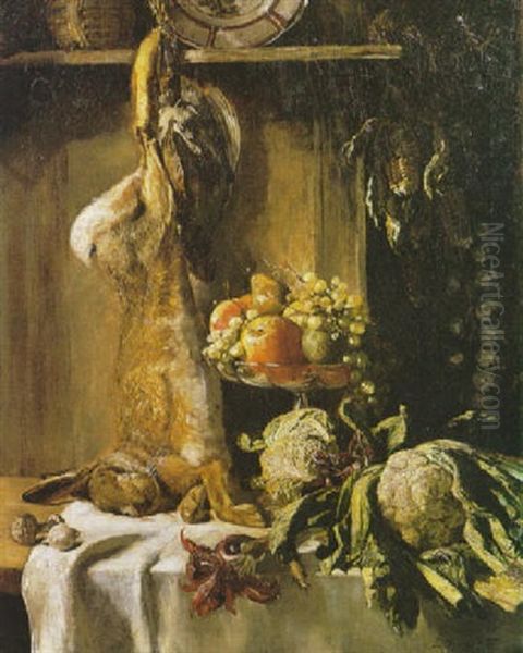 Natura Morta Con Frutta E Cacciagione Oil Painting by Gustav Bamberger