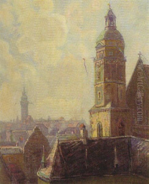 Uber Den Dachern Von Leipzig Oil Painting by Gustav Bamberger